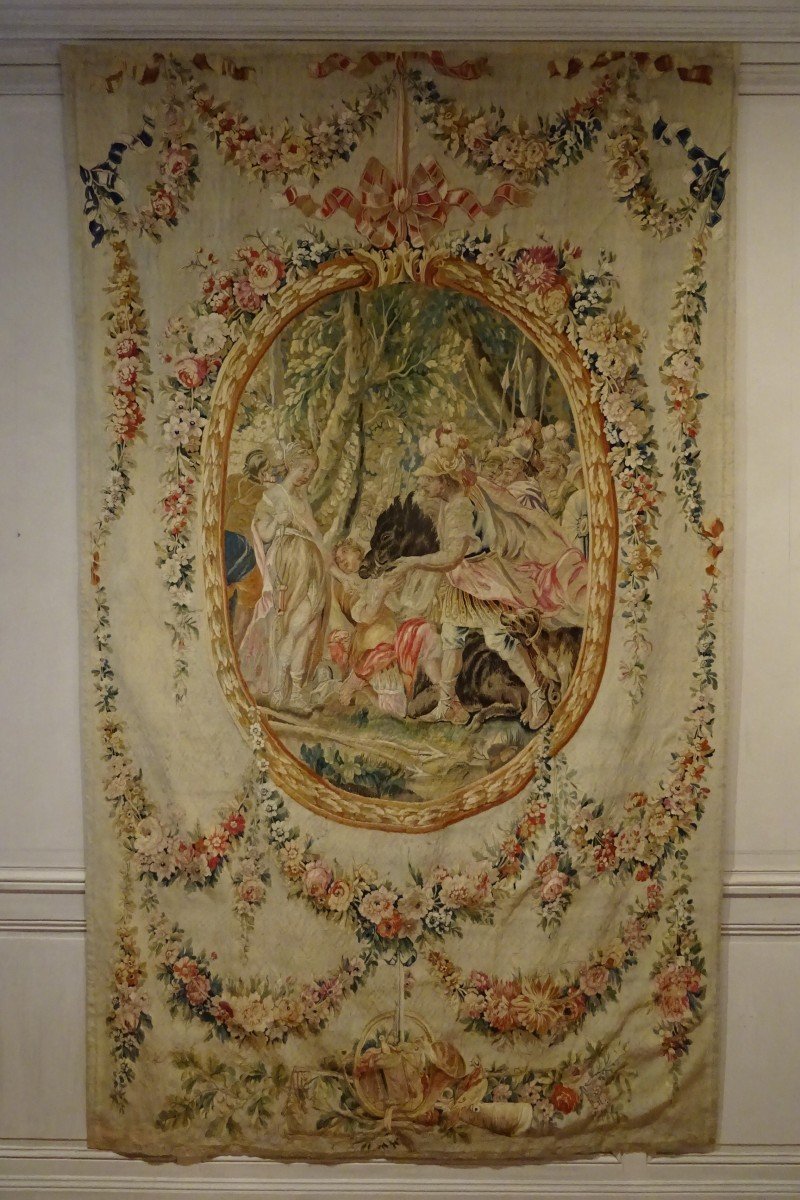 Tapisserie à alentours à médaillon Aubusson XVIII ème