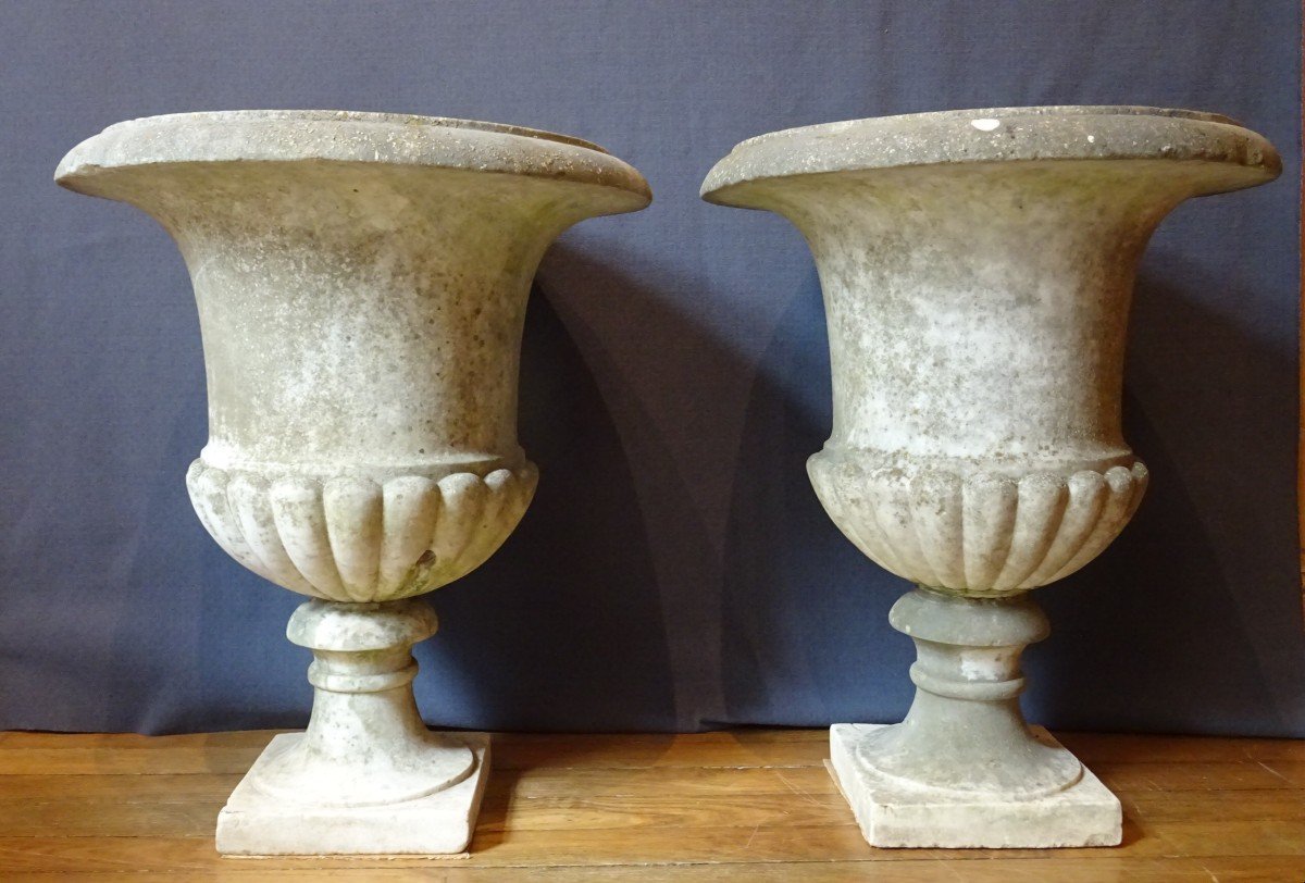 Paire de vases Médicis en marbre blanc fin XVIII ème-photo-2