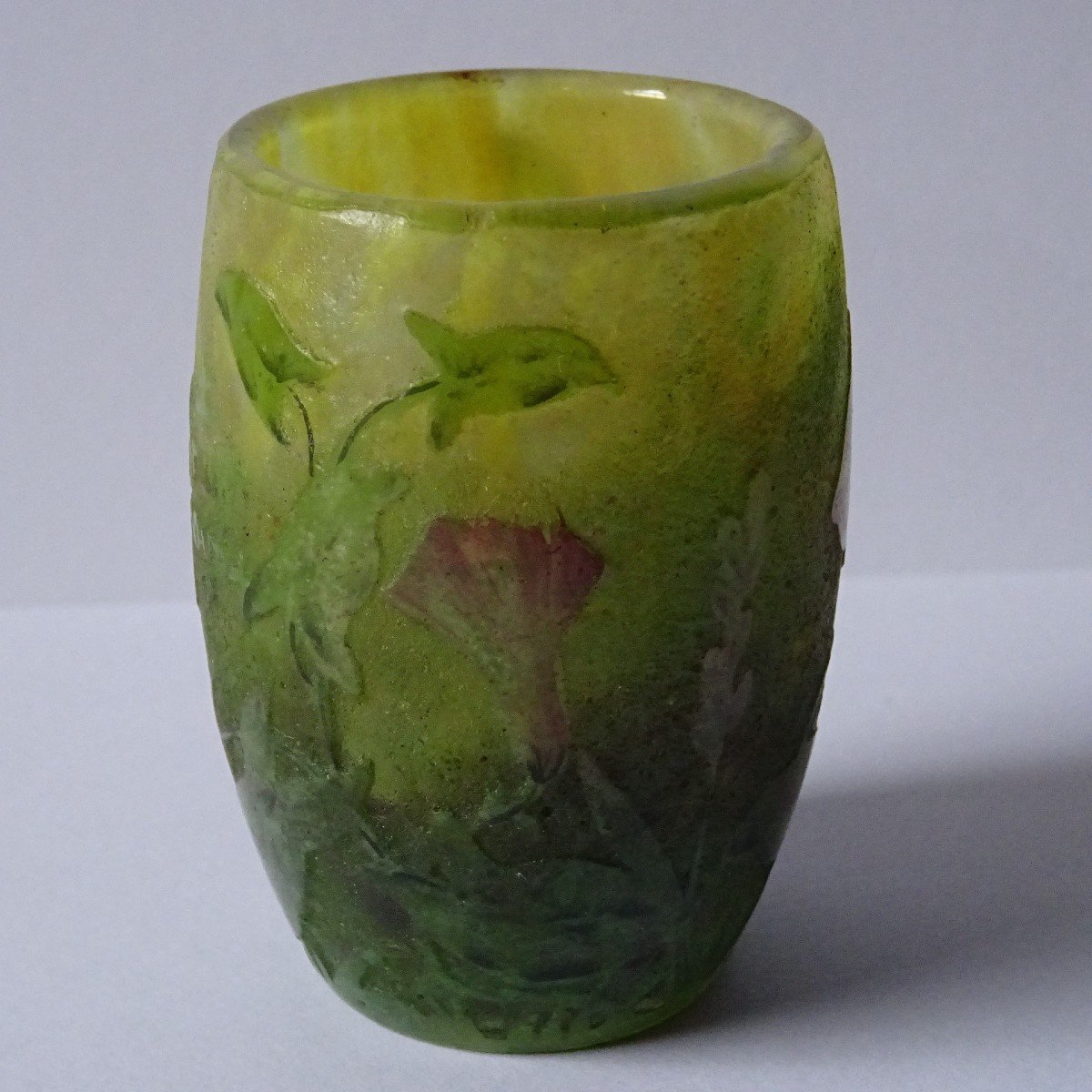 Daum Nancy, Small Goblet In Multi-layered Glass, Enamelled And Signed-photo-2