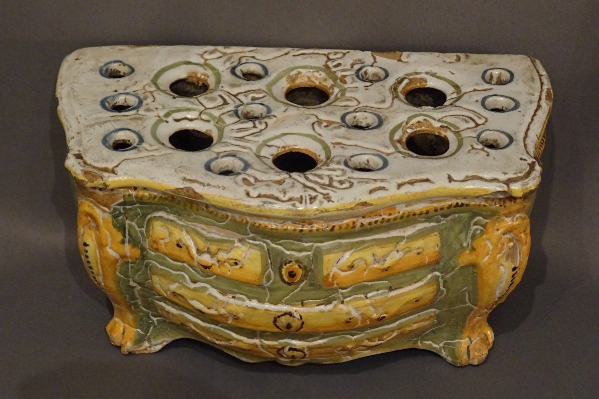 Curved Flower Chest Of Drawers In 18th Century Earthenware-photo-3