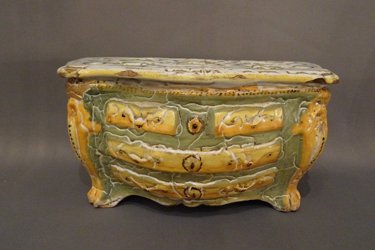 Curved Flower Chest Of Drawers In 18th Century Earthenware-photo-4