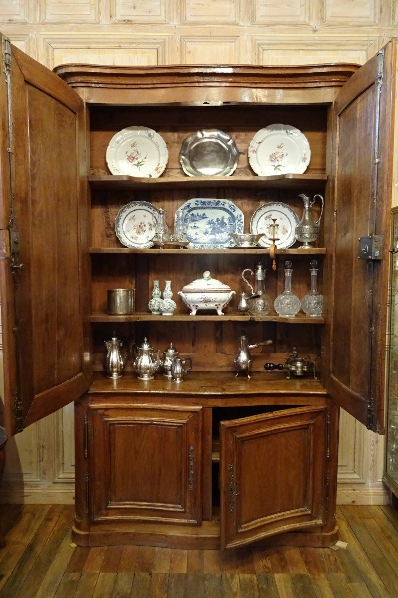 18th Century Two-body Curved Oak Paneled Sideboard-photo-7