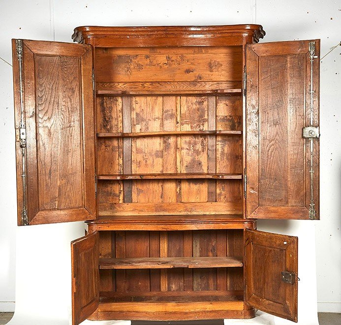 18th Century Two-body Curved Oak Paneled Sideboard-photo-5