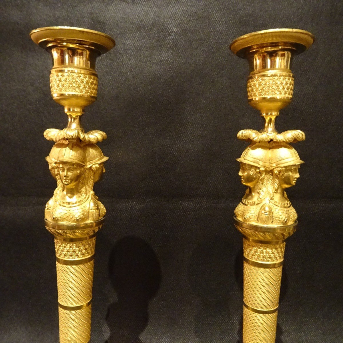 Claude Galle, Pair Of Candlesticks With Helmeted Minerva Heads From The Empire Period-photo-2