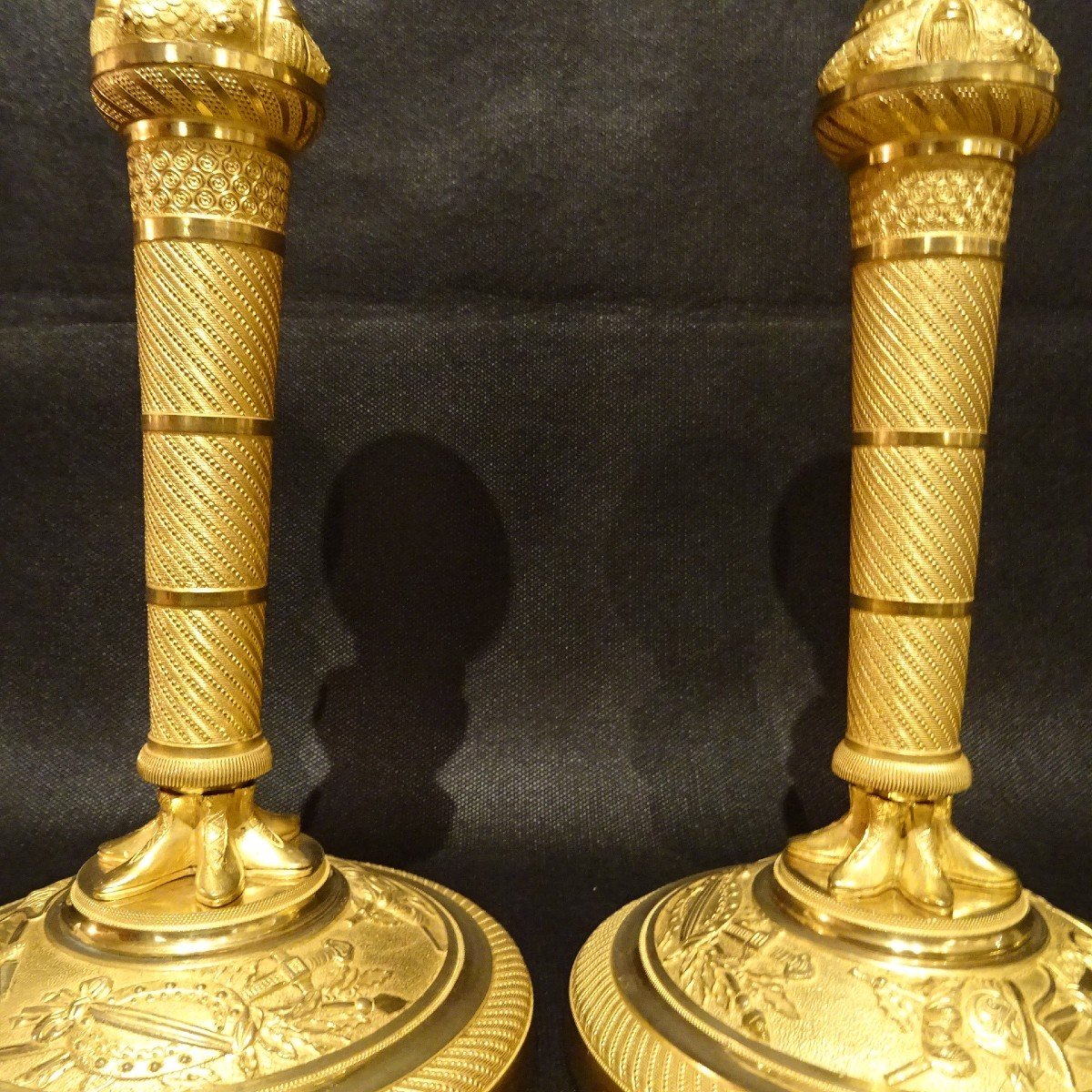 Claude Galle, Pair Of Candlesticks With Helmeted Minerva Heads From The Empire Period-photo-3