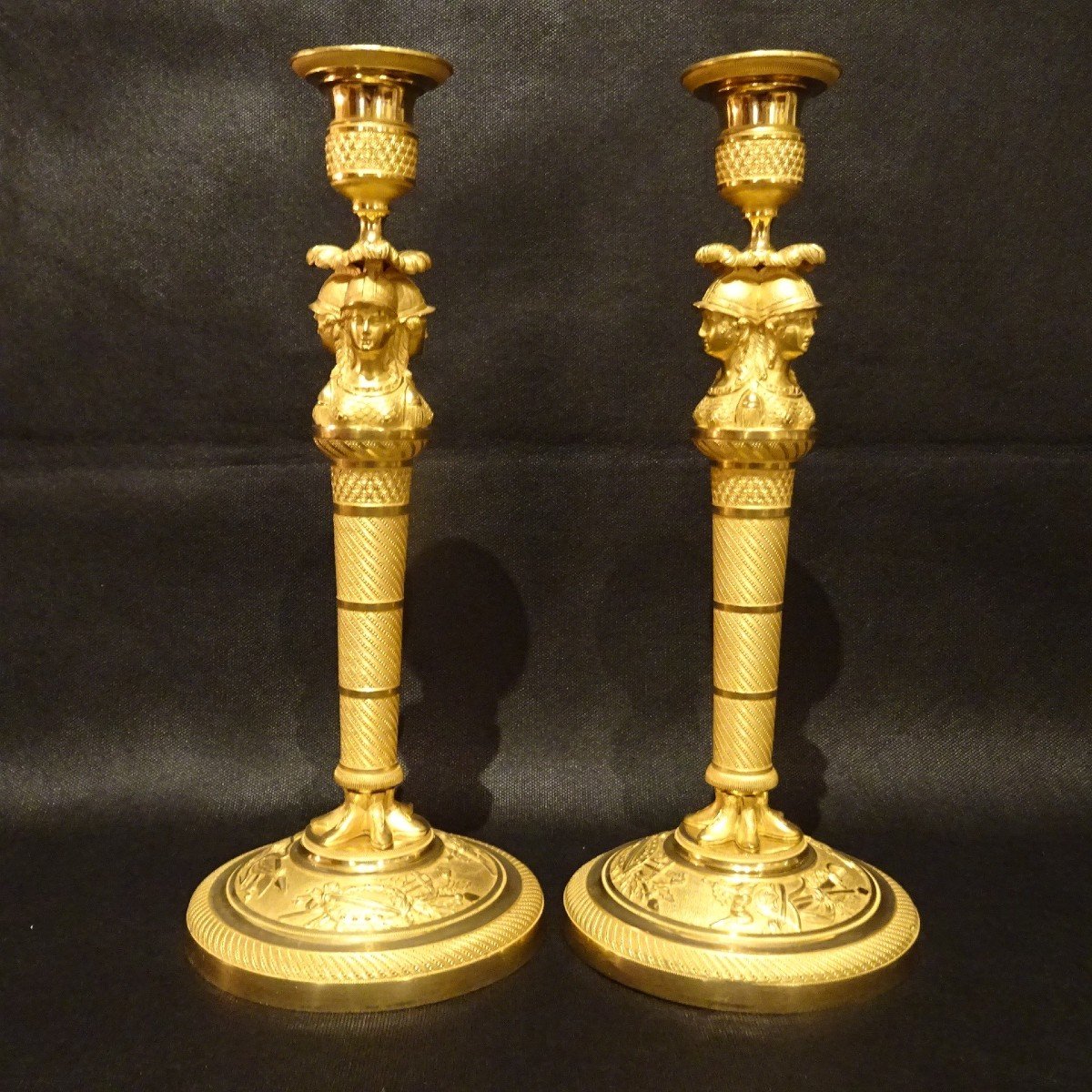 Claude Galle, Pair Of Candlesticks With Helmeted Minerva Heads From The Empire Period-photo-8