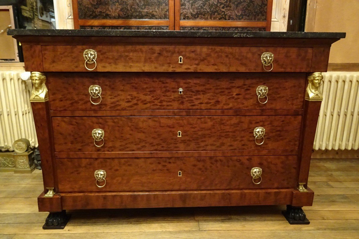 Chest Of Drawers In Speckled Mahogany Returned From Egypt Stamped Gamichon A Paris