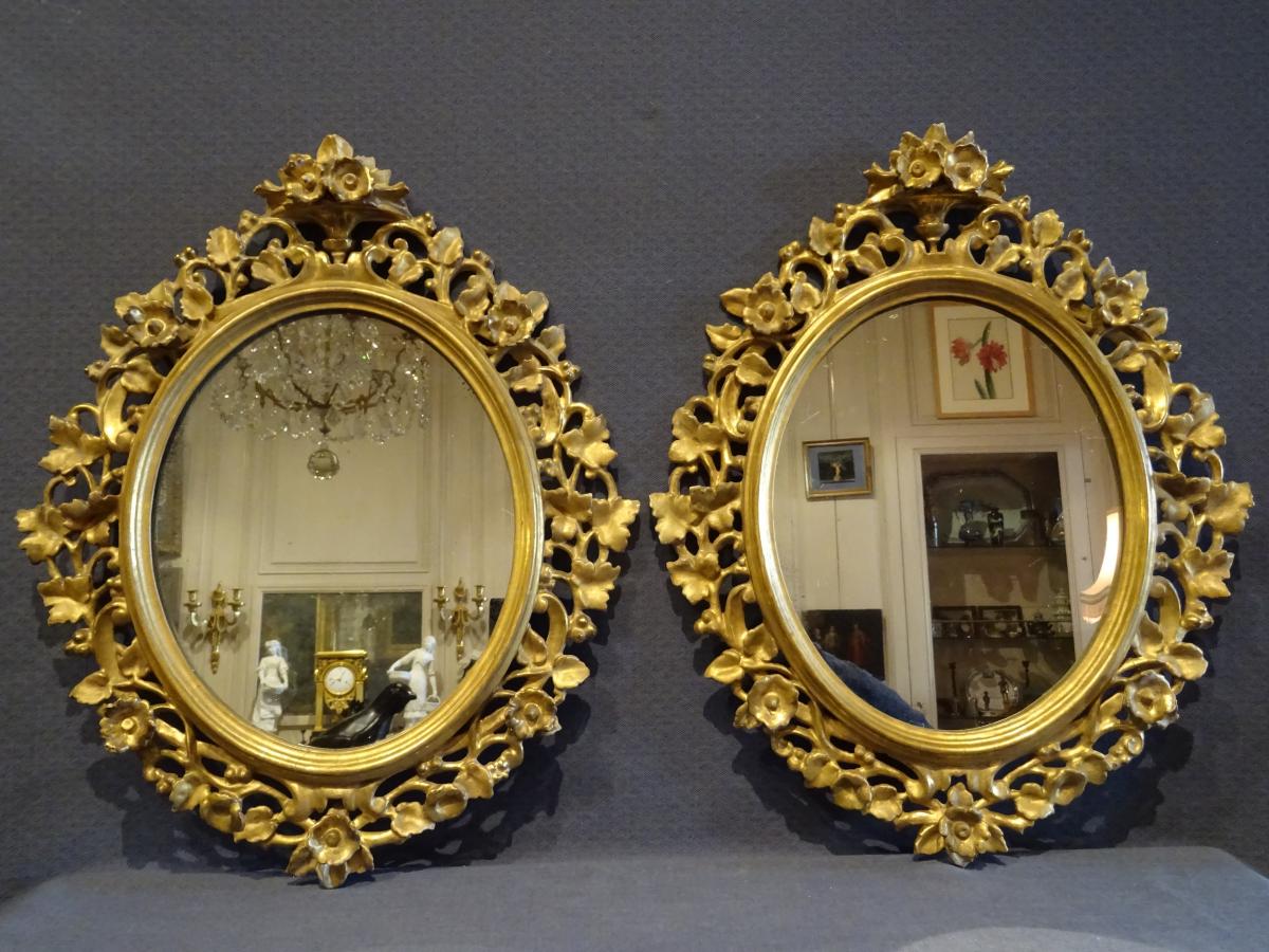 Pair Of Mirrors Gilded Wood Nineteenth-photo-3