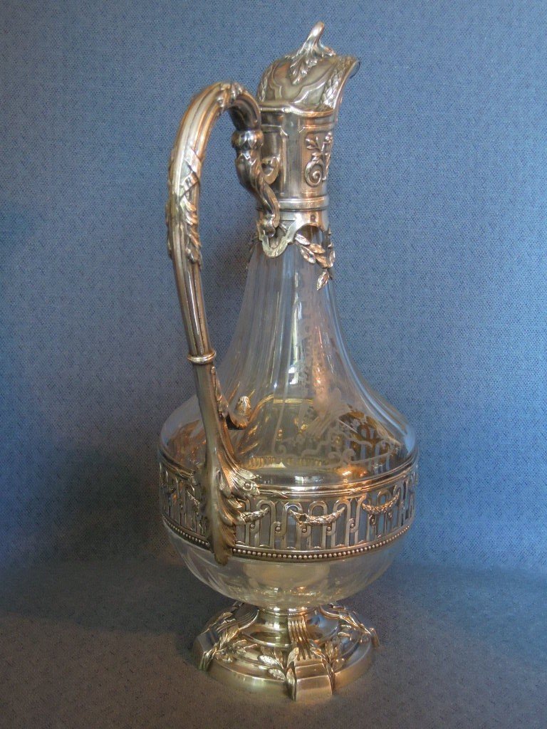 Louis XVI Style Ewer In Crystal And Solid Silver-photo-1