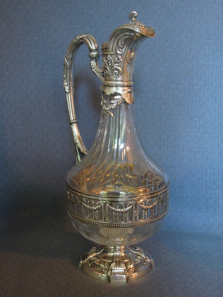 Louis XVI Style Ewer In Crystal And Solid Silver-photo-3