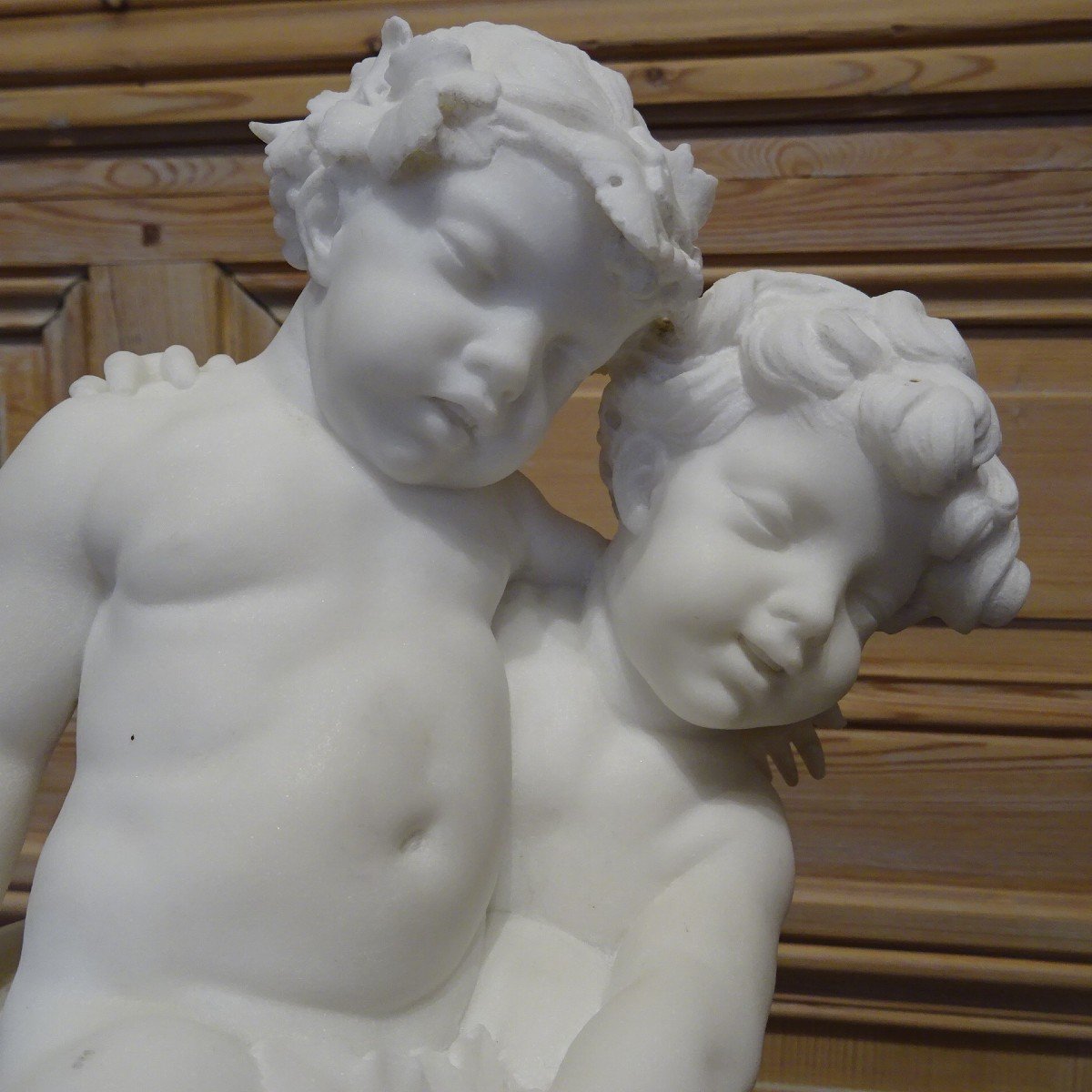 Bacchus And Two Fauns In 19th Century White Marble-photo-7