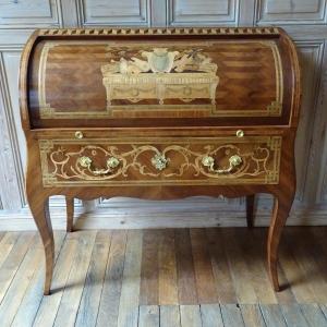 Cylinder Desk In Marquetry From The Louis XV - Louis XVI Transition Period