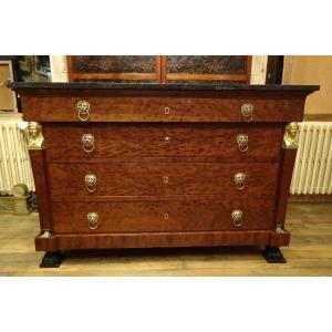 Chest Of Drawers In Speckled Mahogany Returned From Egypt Stamped Gamichon A Paris