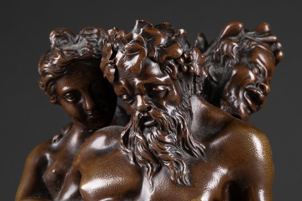 Drunken Bacchus, Silenus And Bacchante - XIXth Patinated Bronze-photo-3