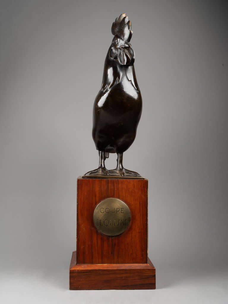 C. M. Rispal - Le Coq - Bronze Patiné, Période Art Déco.-photo-3