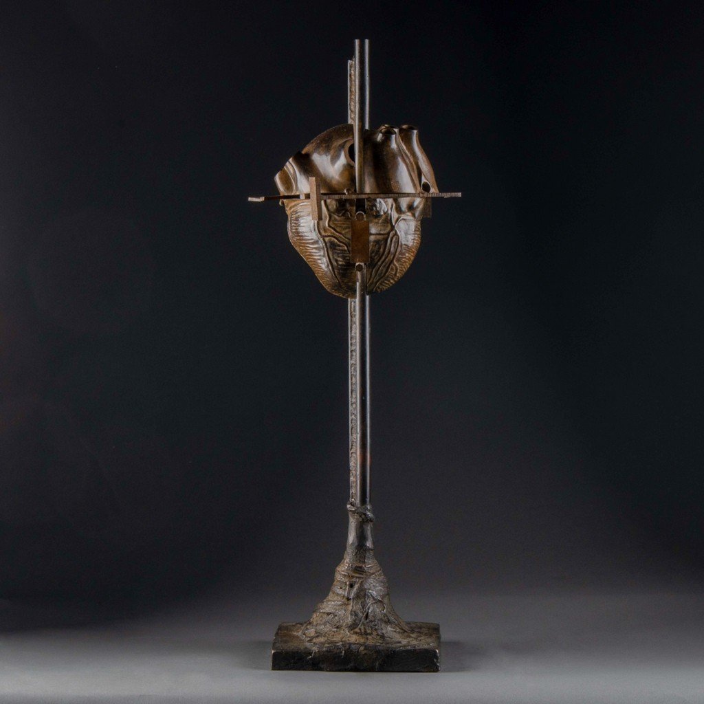 Cesar (1921-1998) 'burst Heart' Patinated Bronze. Bocquel Cast Iron Numbered Out Of 1500.-photo-2