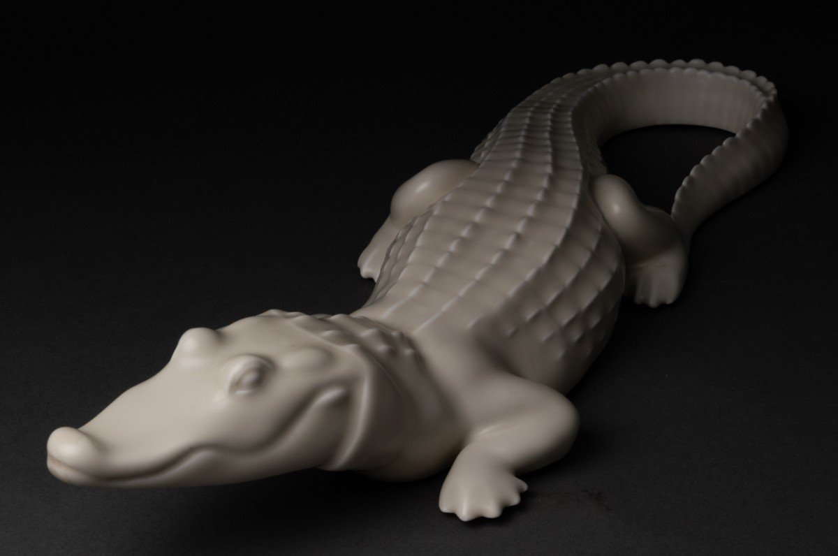 Armand Petersen: "caiman", Rare B&g Mat White Porcelain, Art Deco Period