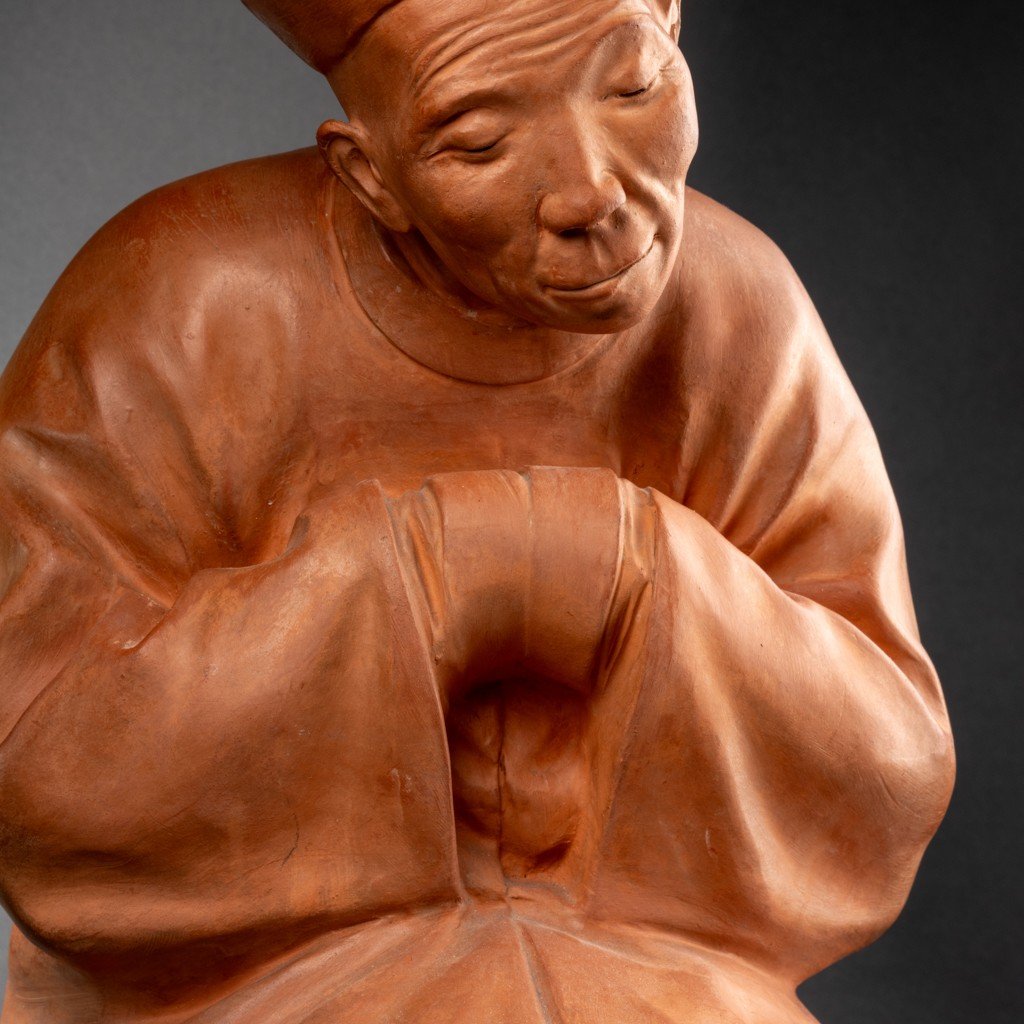 Gaston Hauchecorne (1880-1944) Asian Character Praying - Terracotta Art Deco Period-photo-2