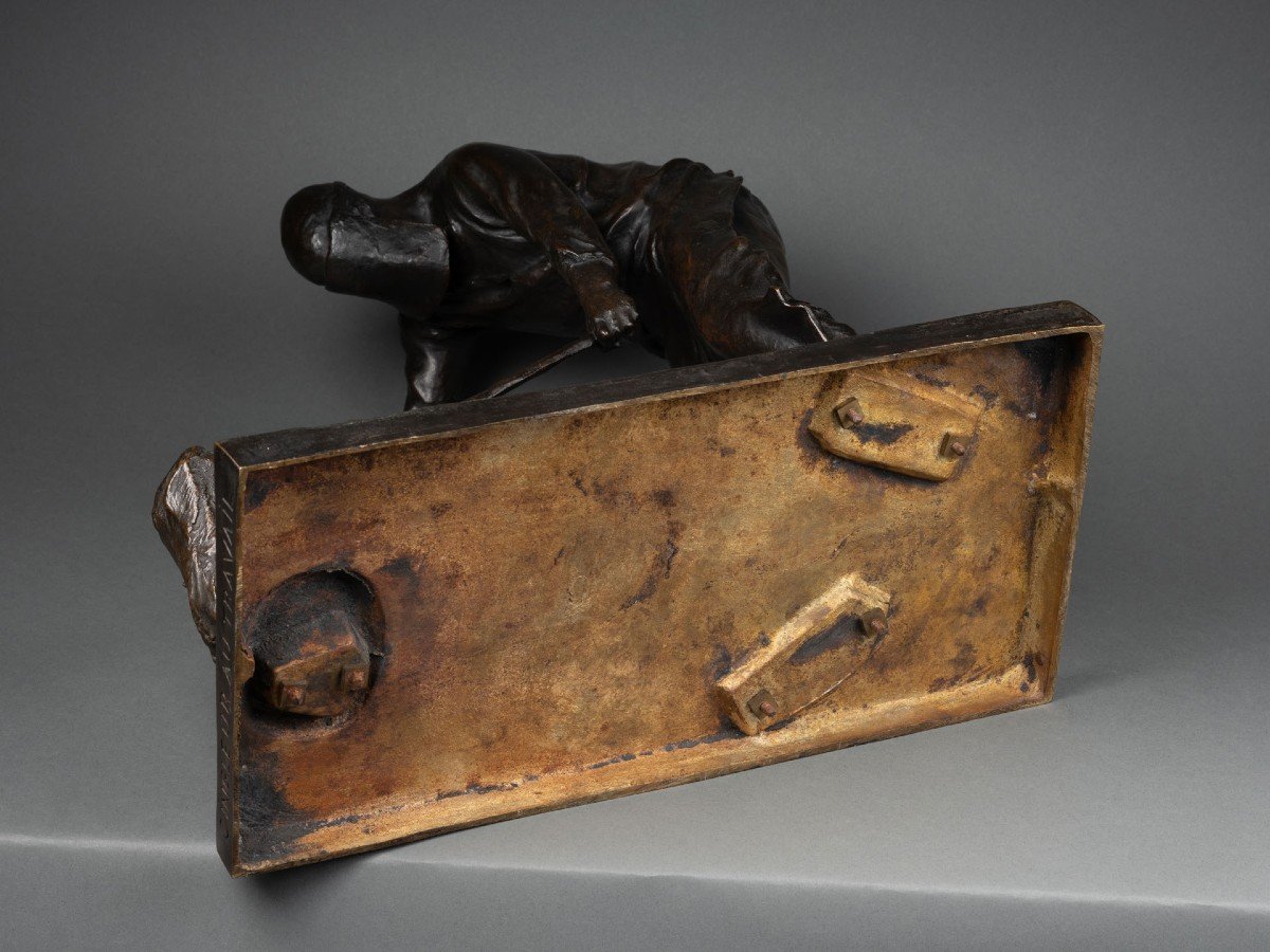 Auguste Cornu (1876-1949) 'pingeur At Work' Patinated Bronze, Siot Cast Iron Around 1910.-photo-5