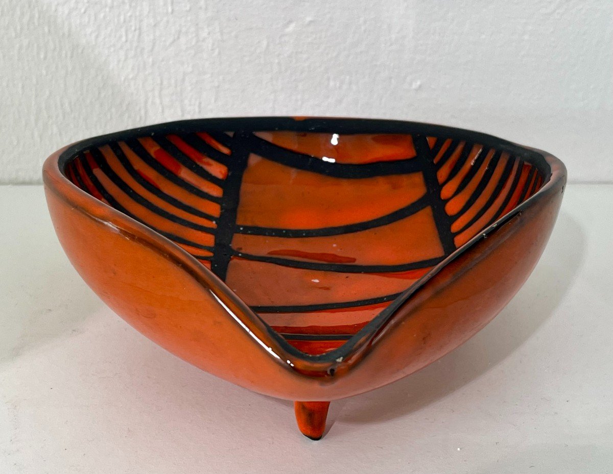 Roger Capron: Glazed Ceramic Cup With Red And Black Scarified Decor Circa 1950-photo-4