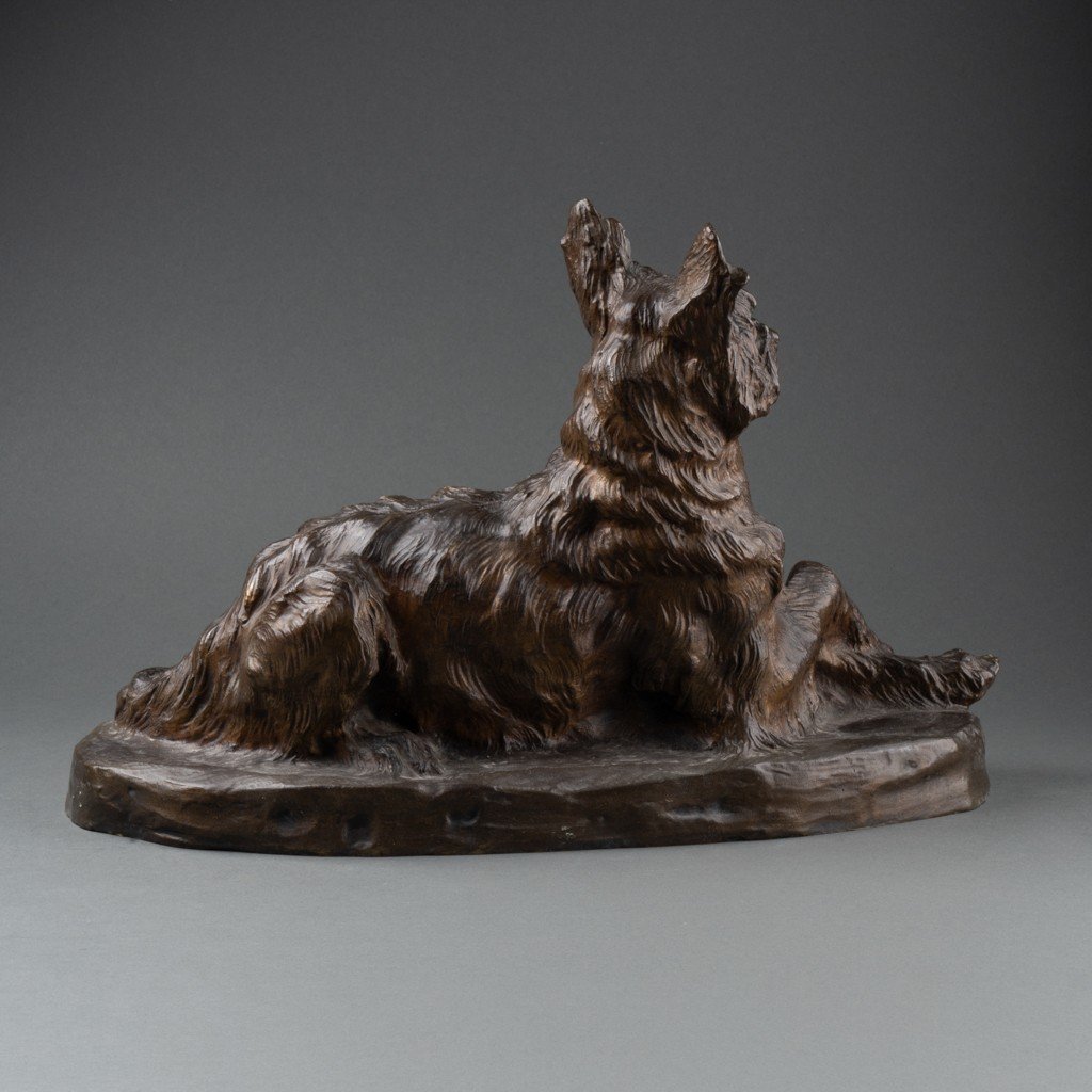 Thomas François Cartier (1879-1936);  "Briard Assis", Bronze Patiné, Signé - Début XXè Siècle-photo-4