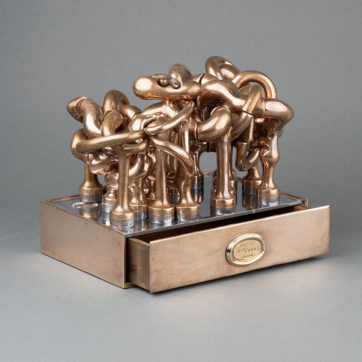 Miguel Berrocal (1933-2006) 'homage To Picasso' Polished Bronze Puzzle Sculpture.-photo-4