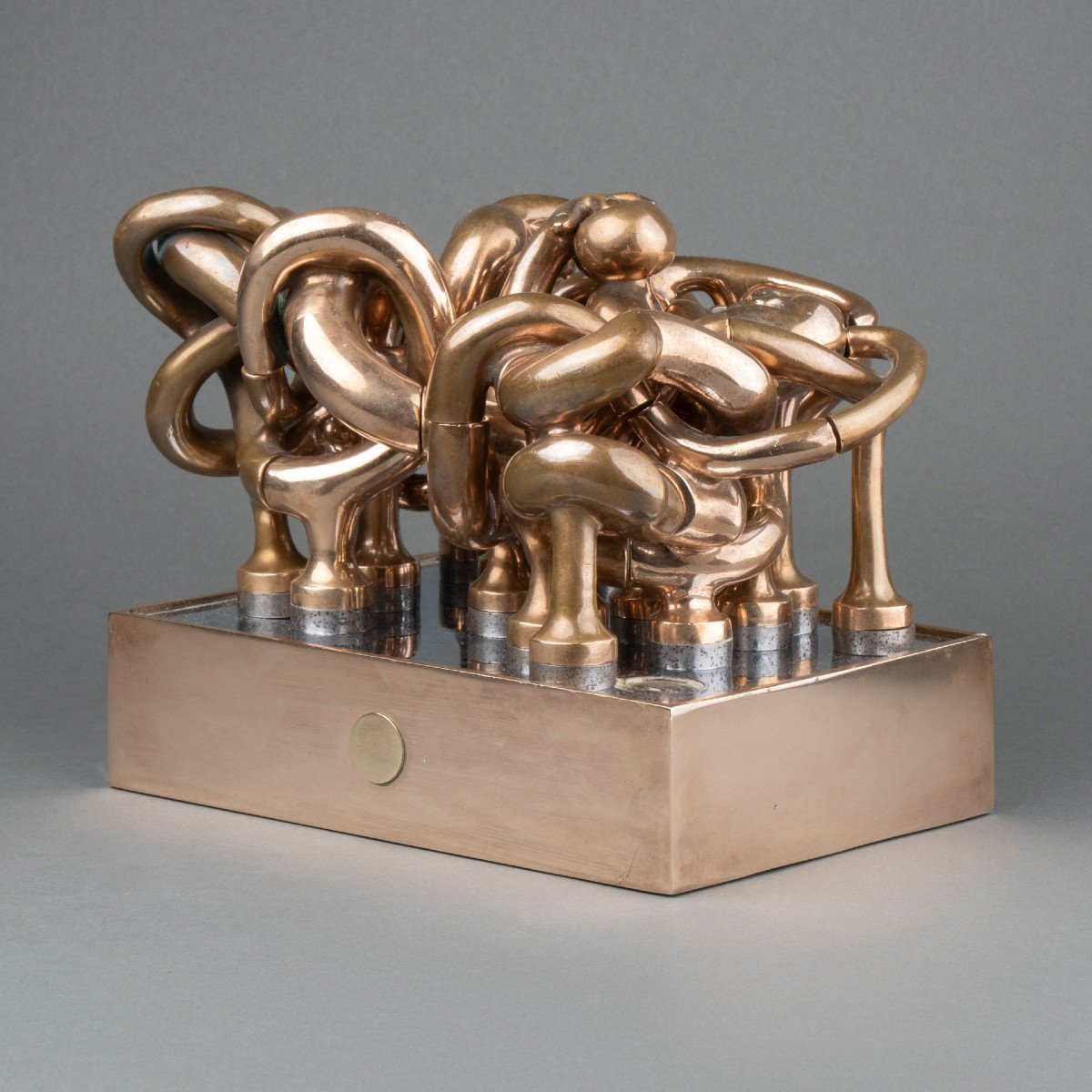 Miguel Berrocal (1933-2006) 'homage To Picasso' Polished Bronze Puzzle Sculpture.-photo-1