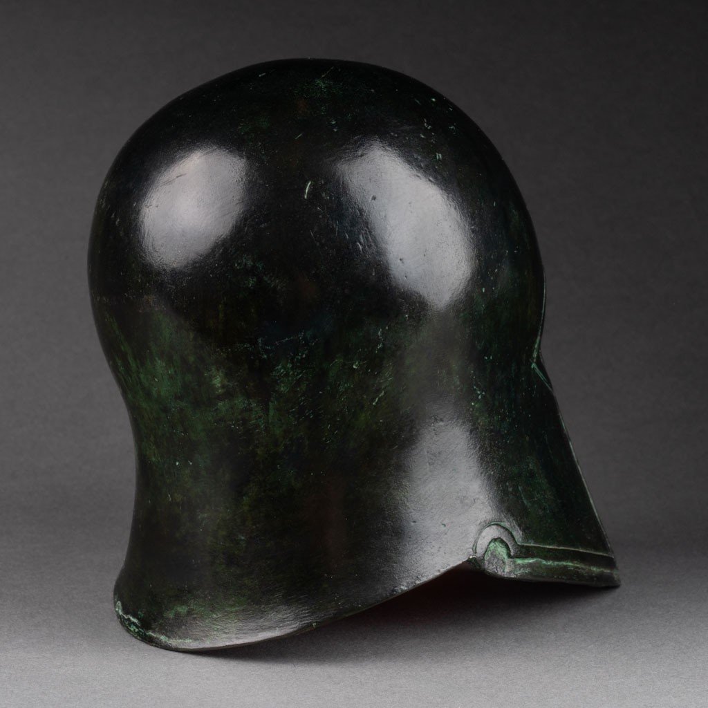 Edouard Pastor (1932-2007): Patinated Bronze Helmet Of A Greek Spartan Warrior-photo-4