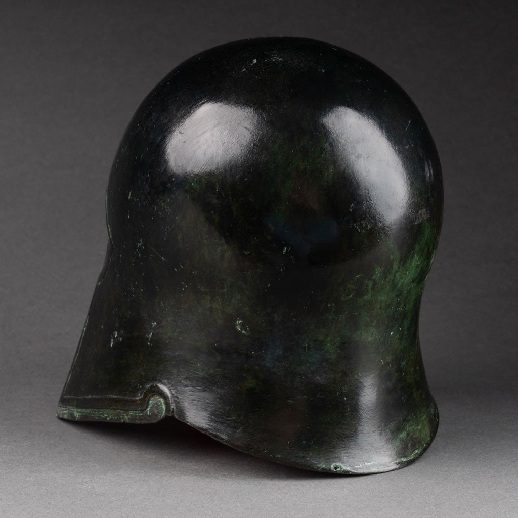 Edouard Pastor (1932-2007): Patinated Bronze Helmet Of A Greek Spartan Warrior-photo-2