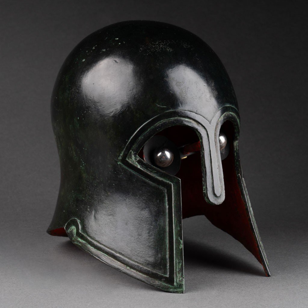 Edouard Pastor (1932-2007): Patinated Bronze Helmet Of A Greek Spartan Warrior