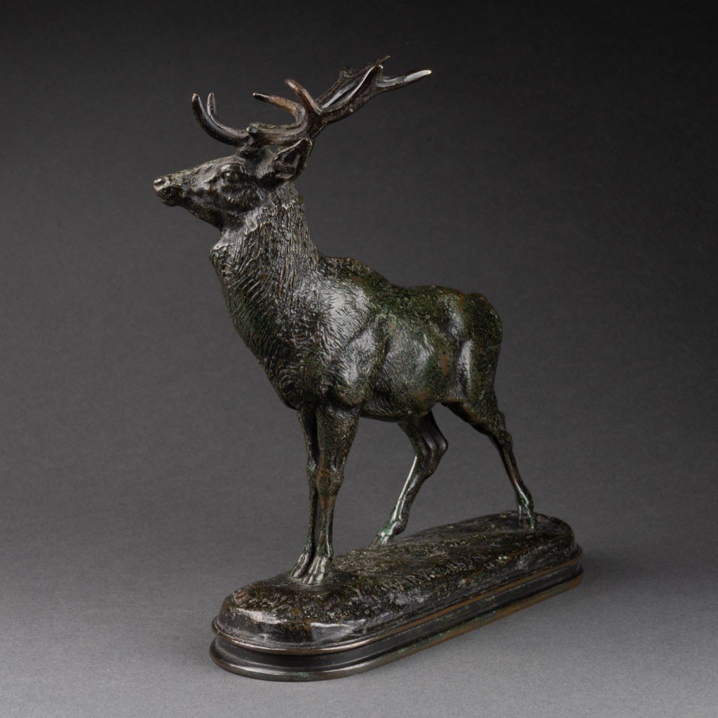 Antoine Louis Barye: "listening Deer", "gold Seal" F. Barbedienne Cast, 1876-1889 -photo-4