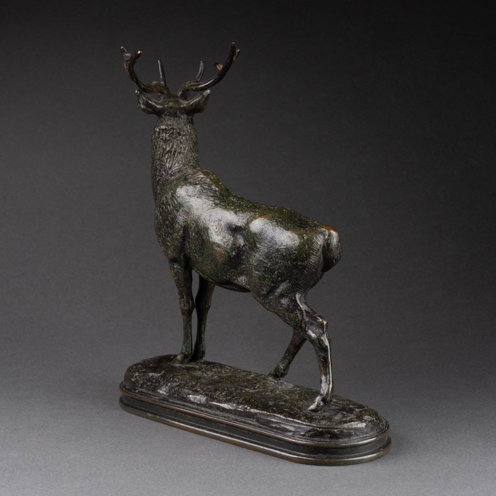 Antoine Louis Barye: "listening Deer", "gold Seal" F. Barbedienne Cast, 1876-1889 -photo-2