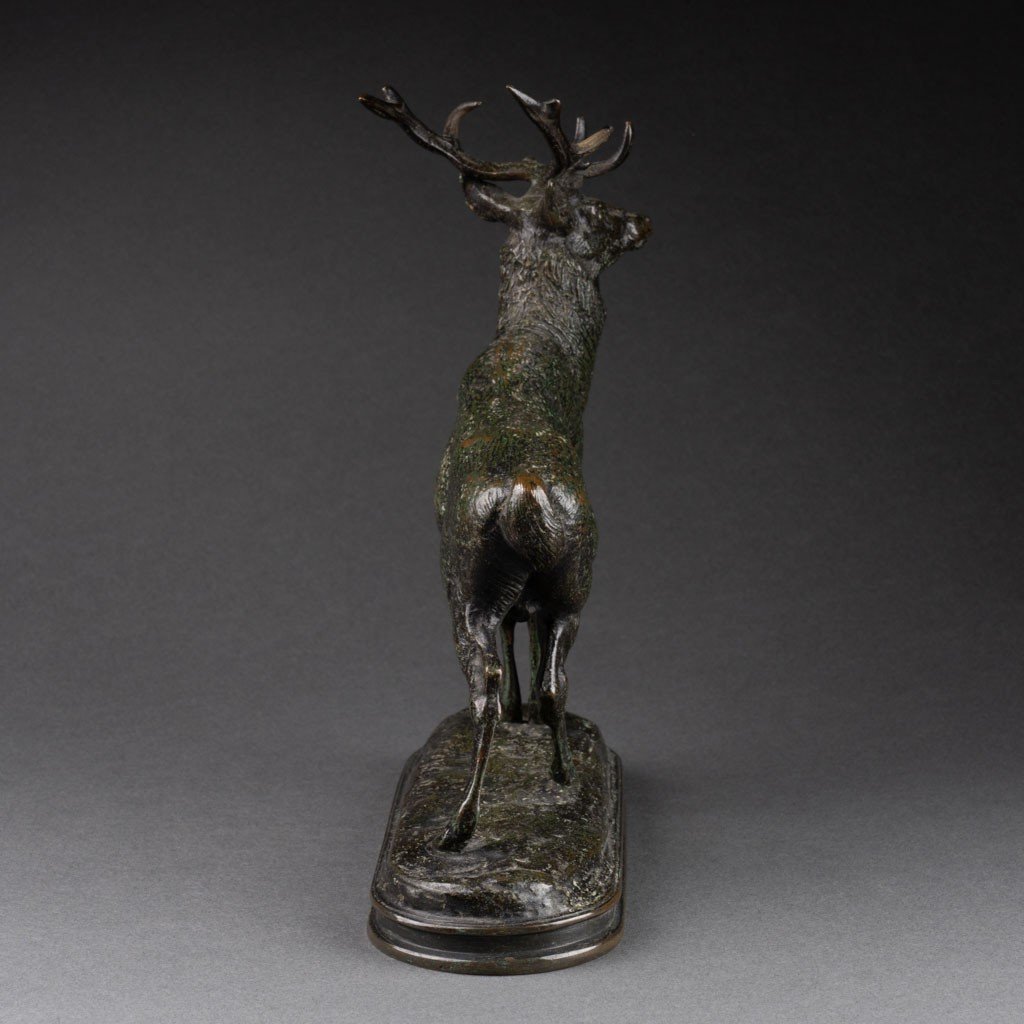 Antoine Louis Barye: "listening Deer", "gold Seal" F. Barbedienne Cast, 1876-1889 -photo-3