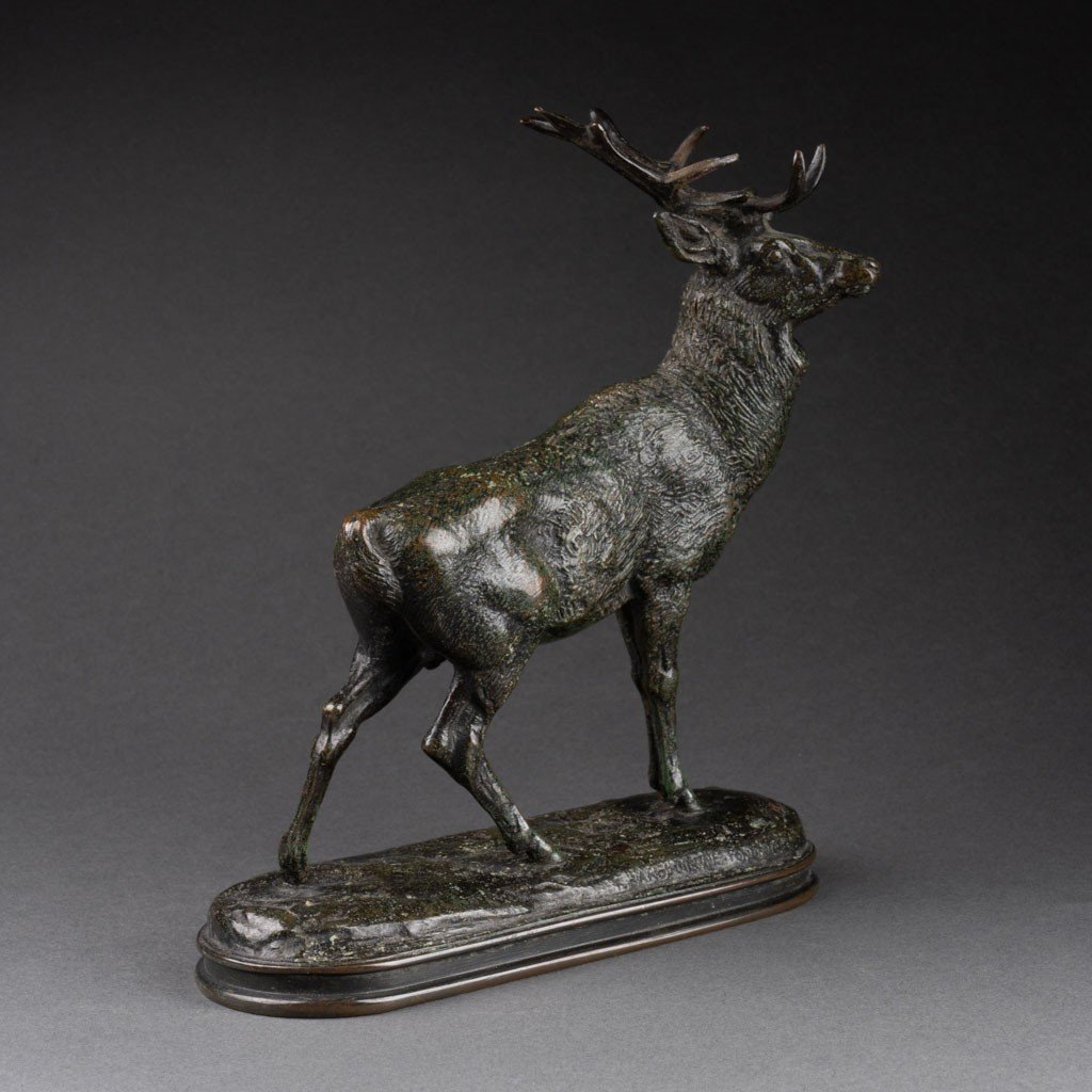 Antoine Louis Barye: "listening Deer", "gold Seal" F. Barbedienne Cast, 1876-1889 -photo-4