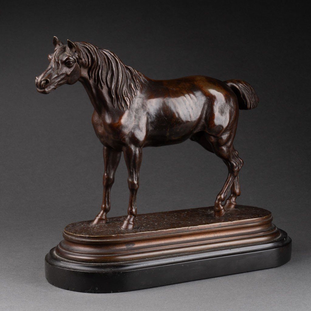 Jules Moigniez: Arabian Horse, Patinated Bronze Sculpture - Circa 1880-photo-2