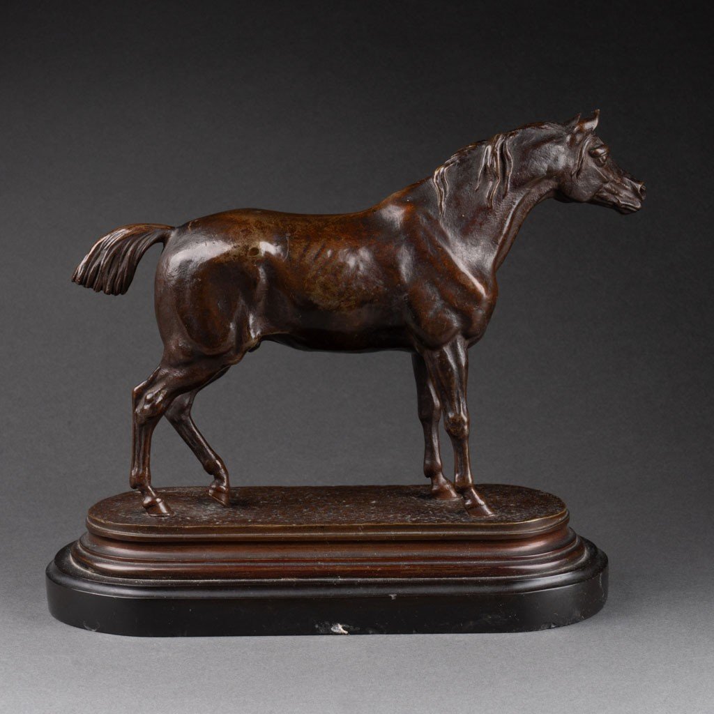 Jules Moigniez: Arabian Horse, Patinated Bronze Sculpture - Circa 1880-photo-1