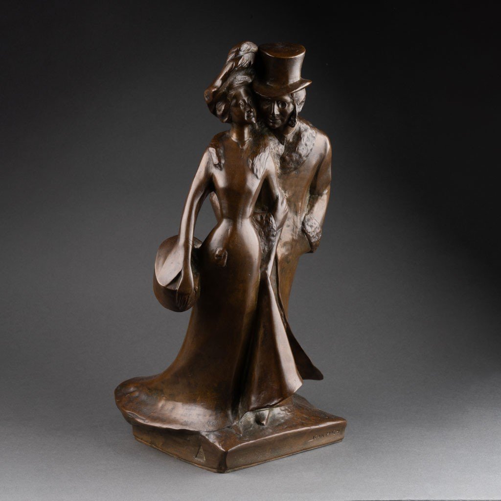 Jean Mich (1987-1932, Luxembourg): "the Elegants", Bronze Sculpture With Brown Patina, C. 1925-photo-2