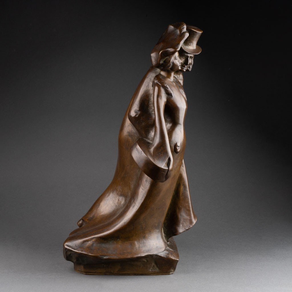 Jean Mich (1987-1932, Luxembourg): "the Elegants", Bronze Sculpture With Brown Patina, C. 1925-photo-3