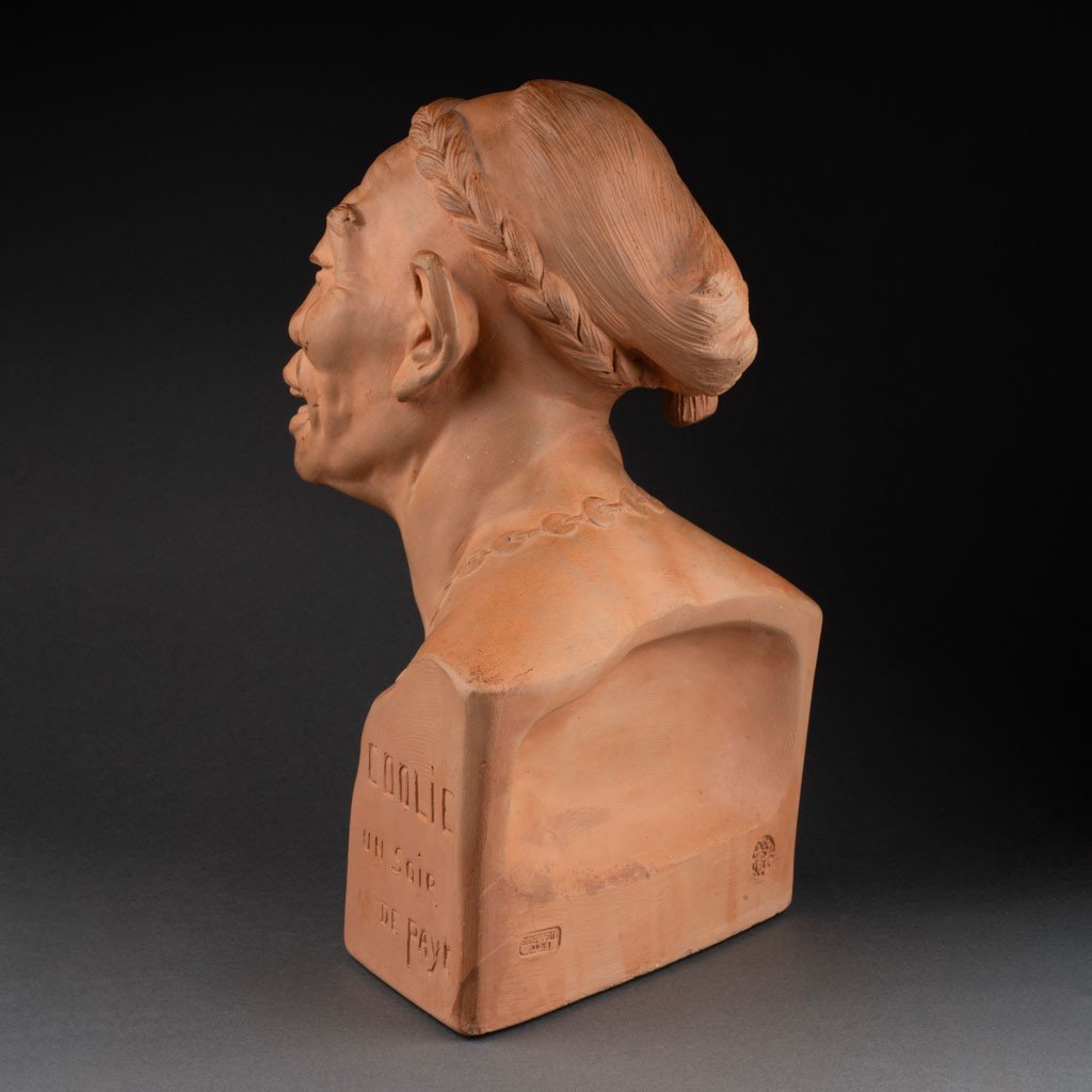 Jean Mich: "coolie On A Payday Evening", Patinated Terracotta, Susse Edition Circa 1920-photo-3