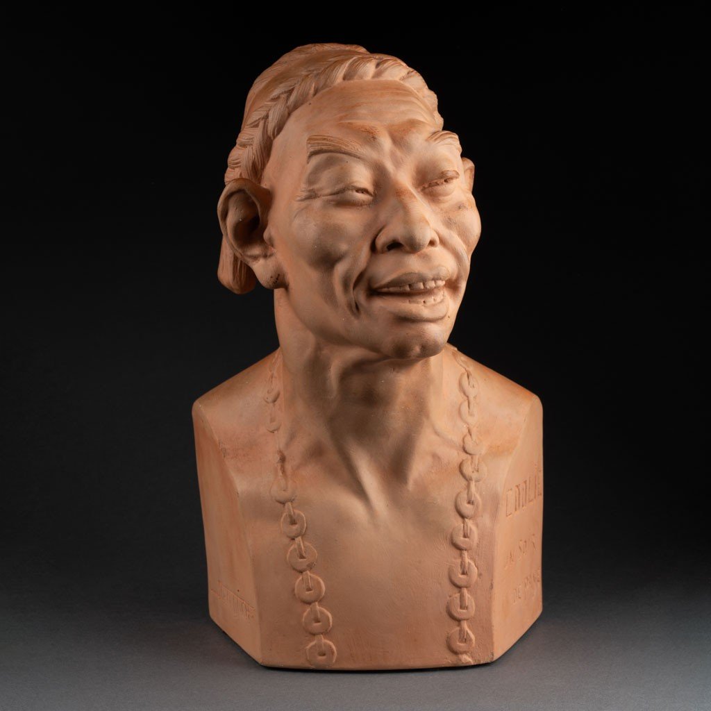 Jean Mich: "coolie On A Payday Evening", Patinated Terracotta, Susse Edition Circa 1920-photo-4