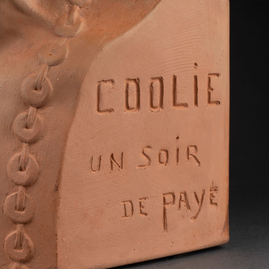 Jean Mich: "coolie On A Payday Evening", Patinated Terracotta, Susse Edition Circa 1920-photo-5