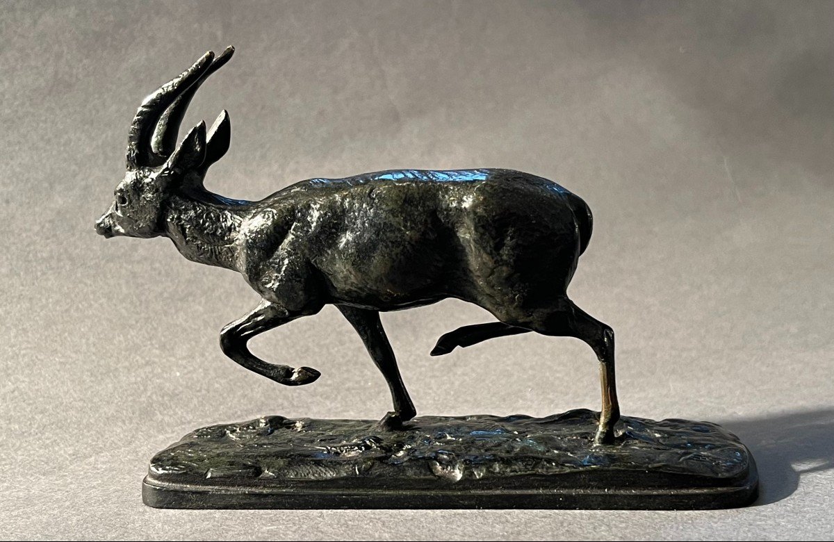 Antoine Louis Barye : (petite) Gazelle, Sculpture En Bronze Patiné, Non éditée - Fin XIXe-photo-3