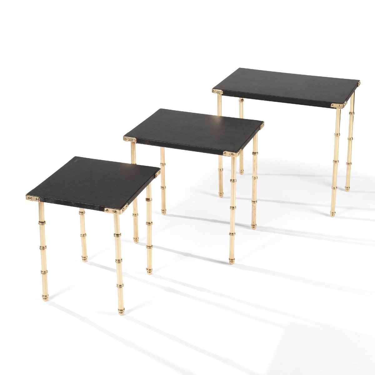 Jacques Adnet: Complete Set Of 3 Nesting Tables Circa 1950-photo-2