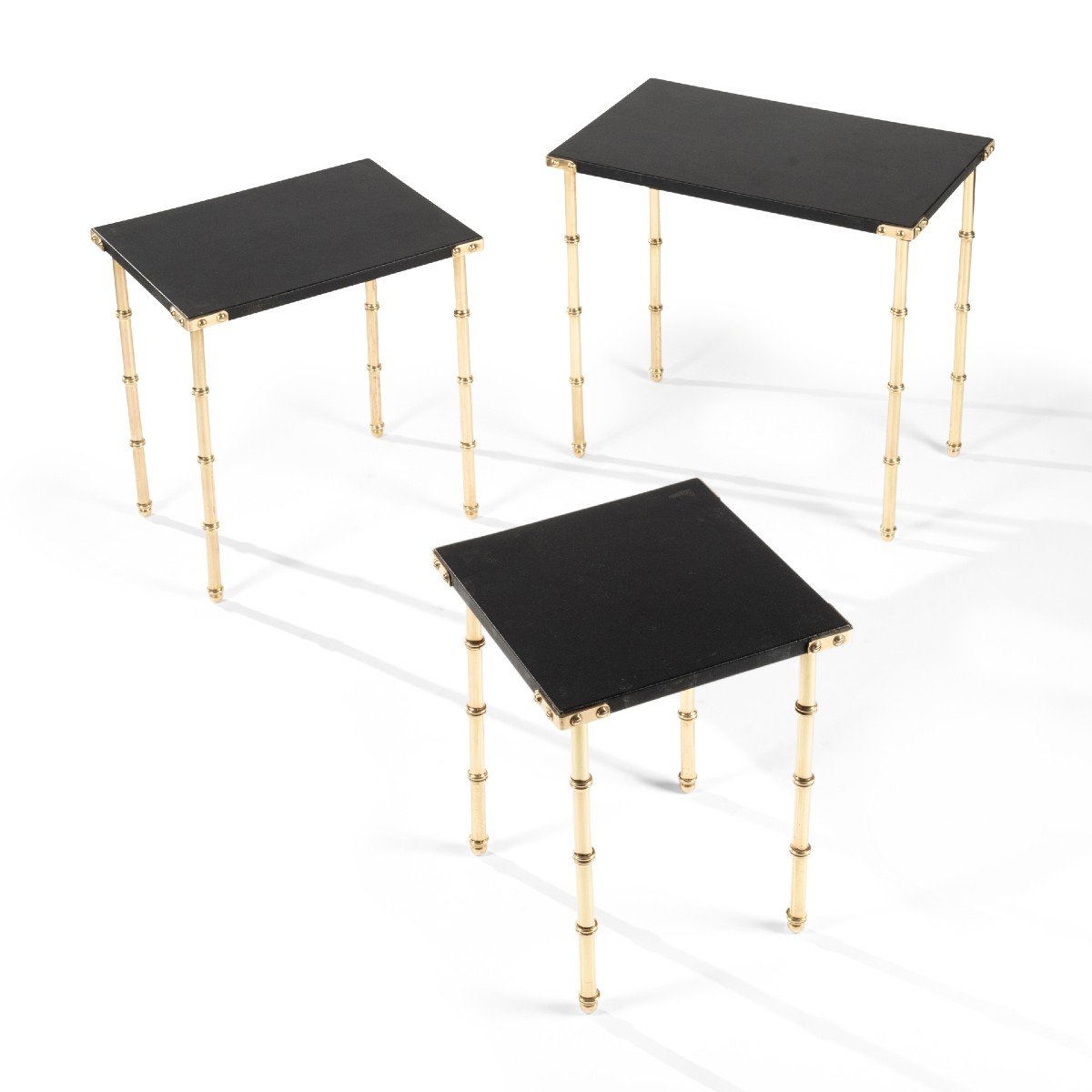 Jacques Adnet: Complete Set Of 3 Nesting Tables Circa 1950-photo-4