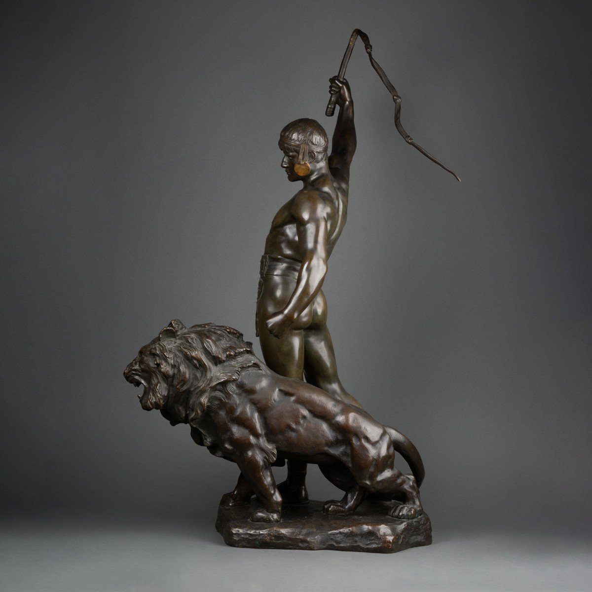 Jean Verschneider (1872-1943) Le Dompteur. Grand Bronze Art Déco-photo-4