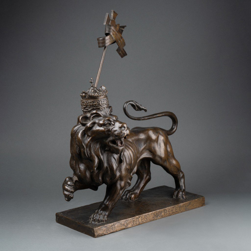 Georges Gardet: "Lion de Judah", Sculpture en bronze patiné, dédicacé Au Jules Michelet - XXè s-photo-2