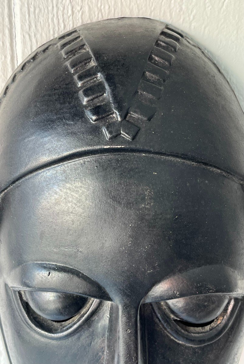 Black Glazed Ceramic Tribal Mask - Circa 1970-photo-3