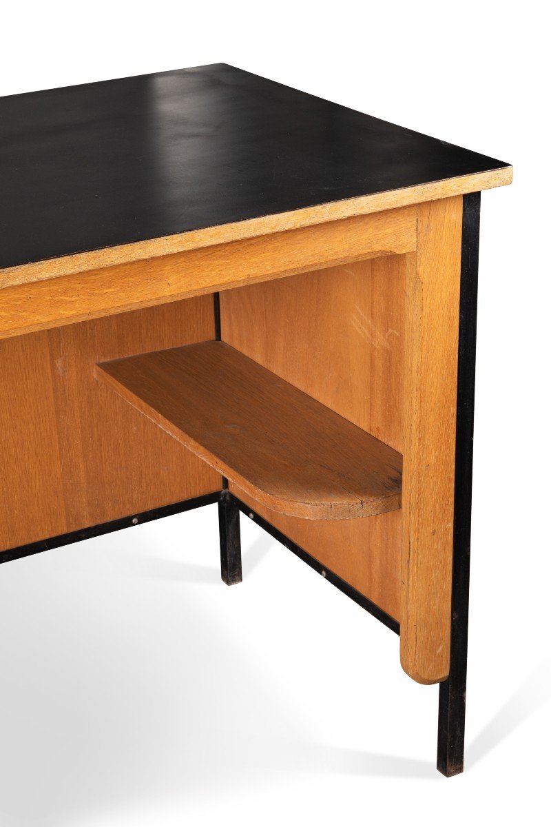 Jean Prouvé: "supervisor" Desk Wood, Metal And Black Melamine - Circa 1950-photo-2