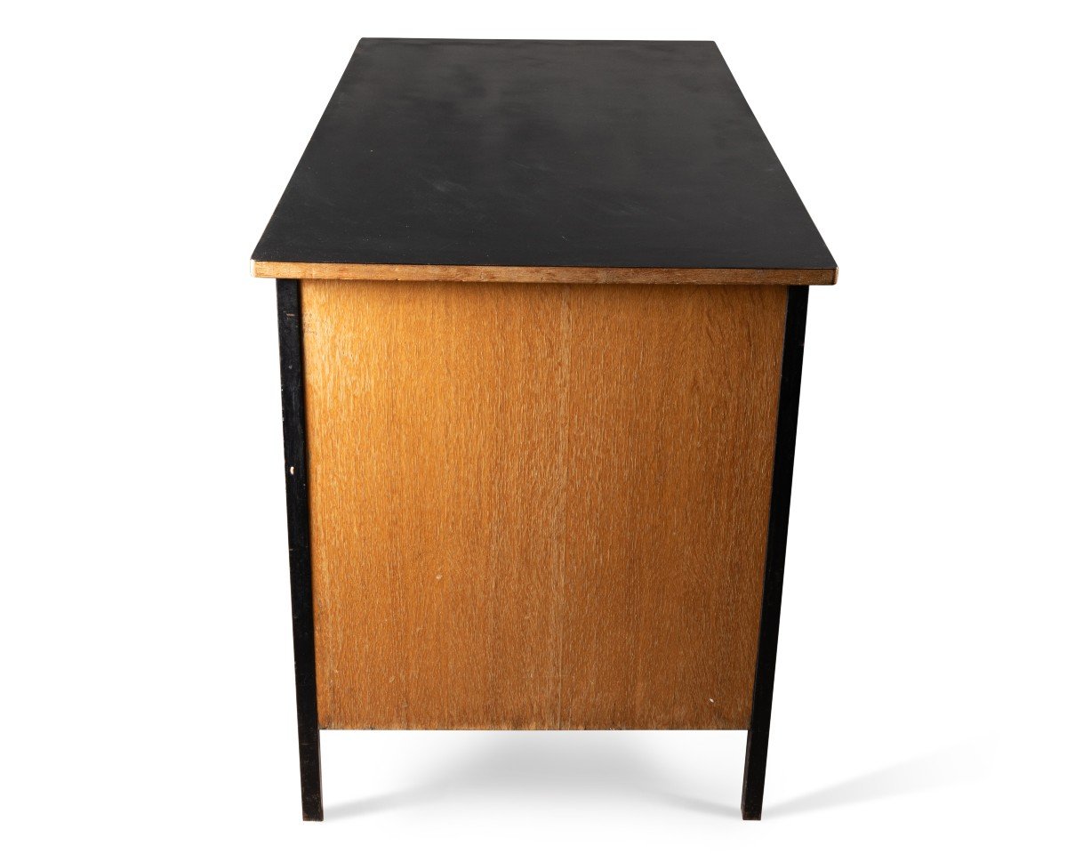 Jean Prouvé: "supervisor" Desk Wood, Metal And Black Melamine - Circa 1950-photo-3