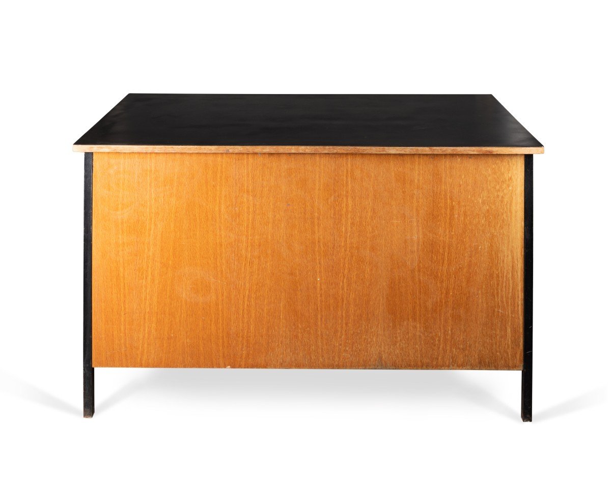 Jean Prouvé: "supervisor" Desk Wood, Metal And Black Melamine - Circa 1950-photo-4